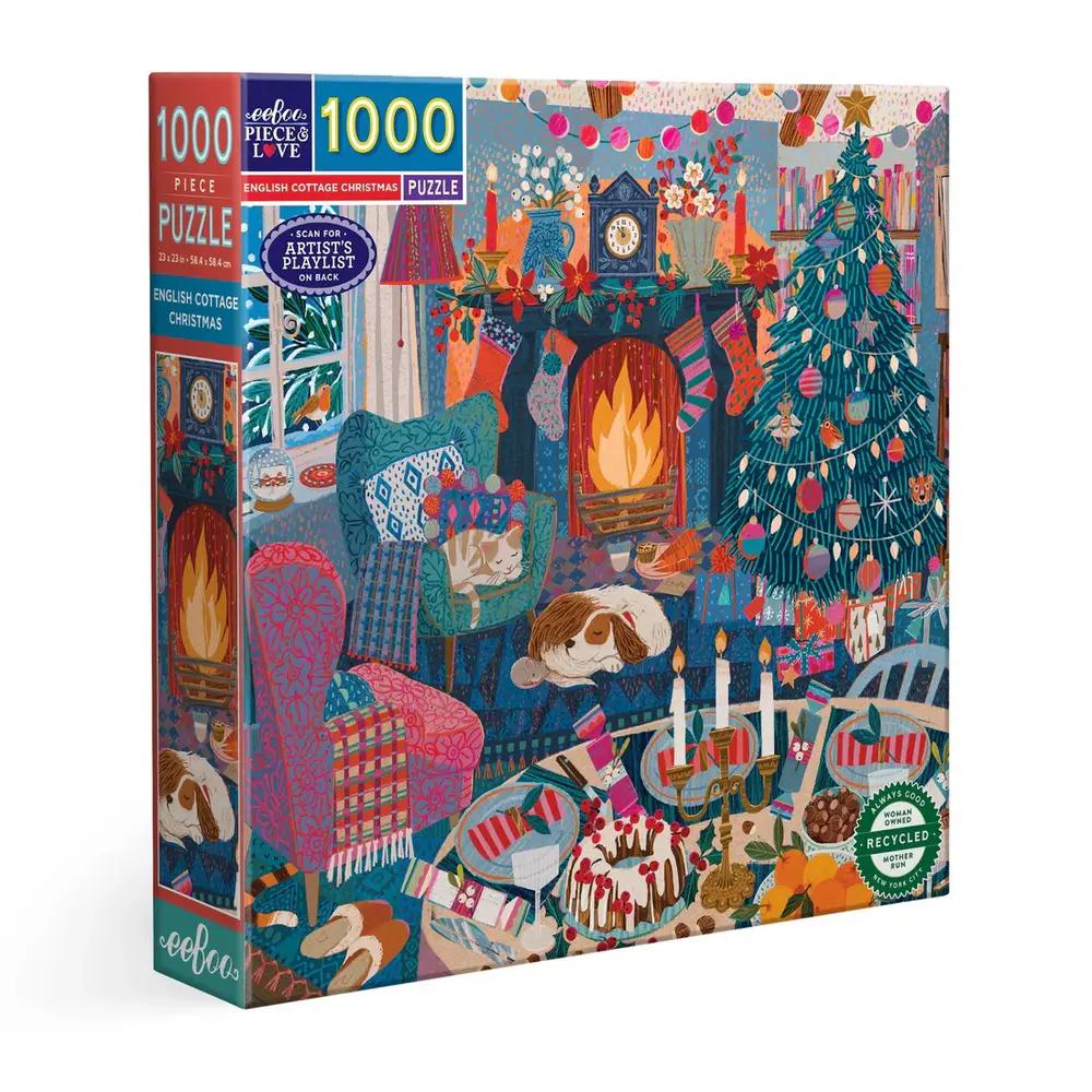 Eeboo, Puzzle, Gifts, 1000 piece, Holiday, English Cottage Christmas, 891927